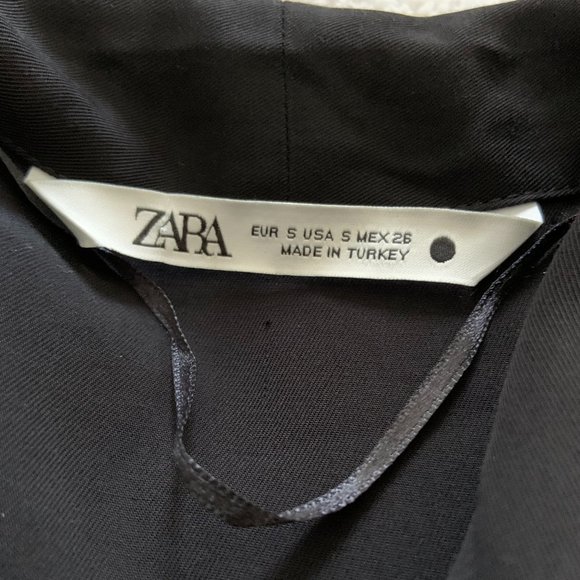 Zara Mini Dress Long Sleeve Buttons Neck Tie Black Y2K Academia Goth Size S - Picture 9 of 13